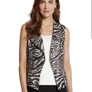 Chico’s Foiled Linen Blend Zebra Print Vest